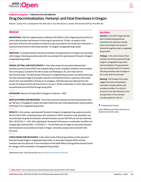 Drug decriminalization, fentanyl, and fatal overdoses in Oregon