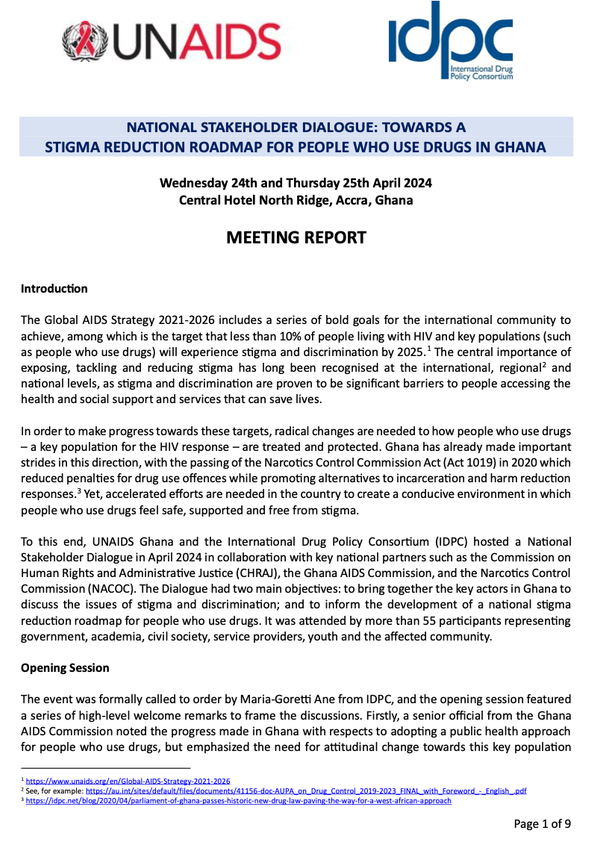 Dialogue national des parties prenantes : Vers une feuille de route pour la réduction de la stigmatisation des personnes qui font usage de drogues au Ghana
