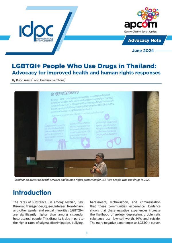 LGBTQI+ people who use drugs in Thailand: Advocacy for improved health and human rights responses