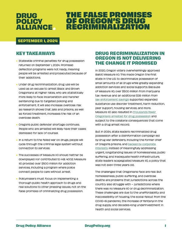 The false promises of Oregon’s drug recriminalisation - Factsheet