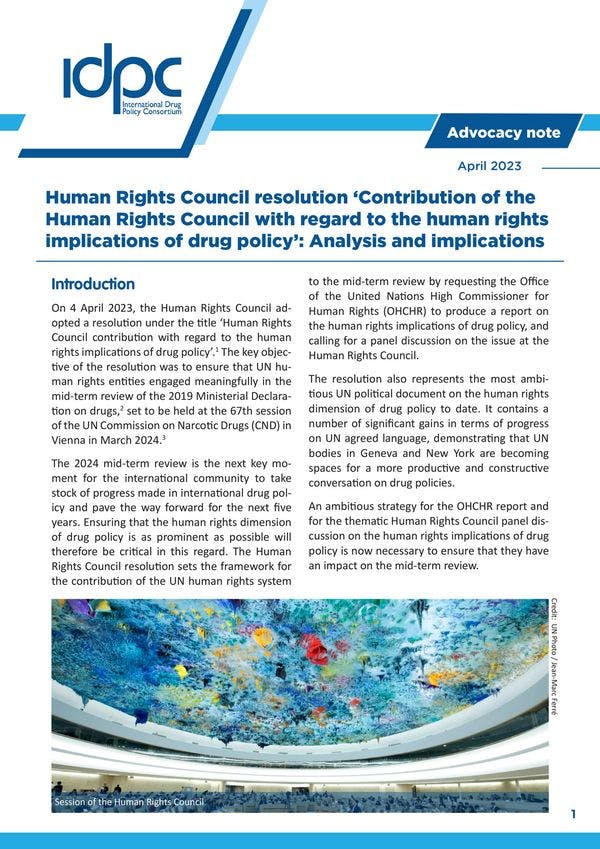 Human Rights Council resolution ‘Contribution of the Human Rights Council with regard to the human rights implications of drug policy’: Analysis and implications