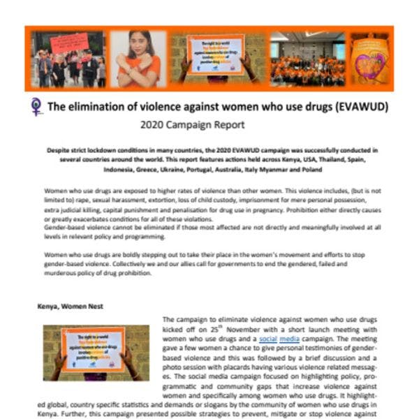 The elimination of violence against women who use drugs (EVAWUD) - 2020 campaign report