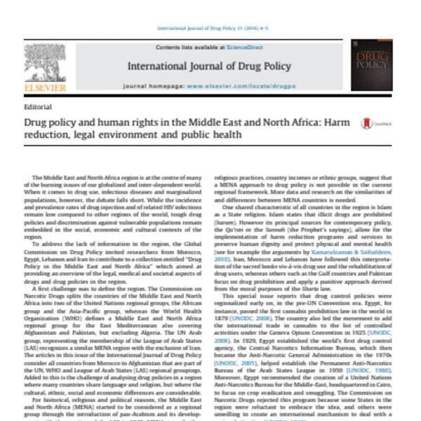 Drug policy and human rights in the Middle East and North Africa: Harm reduction, legal environment and public health