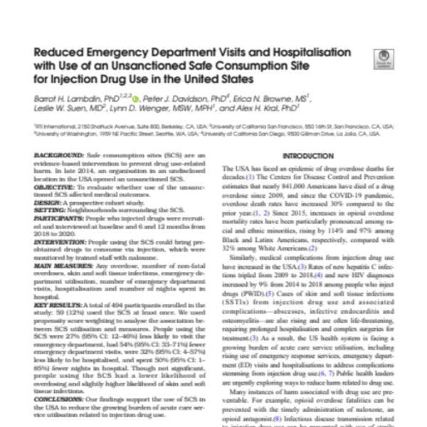 Reduced emergency department visits and hospitalisation with use of an unsanctioned safe consumption site for injection drug use in the United States