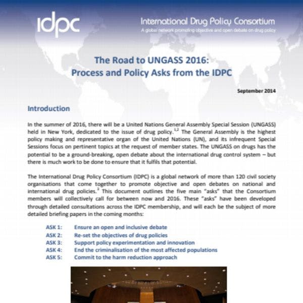 La route vers l’UNGASS de 2016:  Les demandes de l’IDPC sur le processus et les politiques