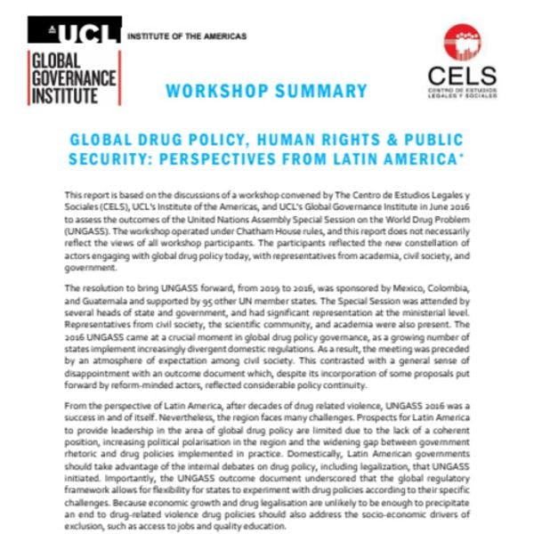 Politique mondiale des drogues, droits humains et sécurité publique : perspectives latino-américaines