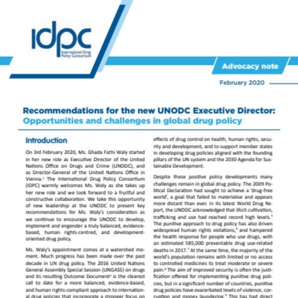 Recommandations pour la nouvelle Directrice exécutive de l'ONUDC : opportunités et défis en matière de politiques de drogues internationales