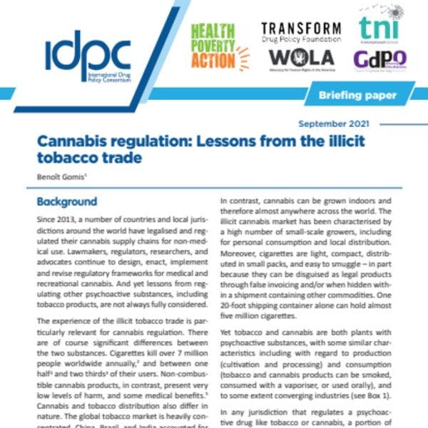 Cannabis regulation: Lessons from the illicit tobacco trade