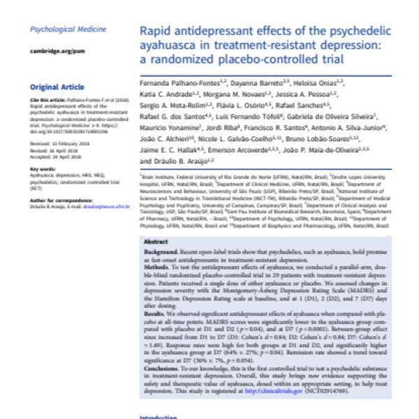 Rapid antidepressant effects of the psychedelic ayahuasca in treatment-resistant depression: a randomized placebo-controlled trial