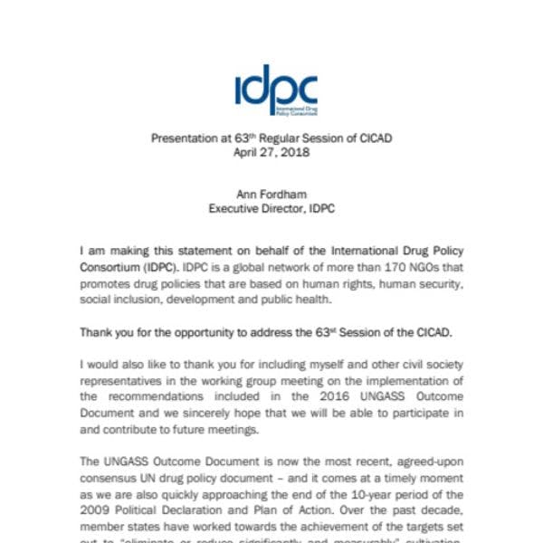 Déclaration de l’IDPC à la CICAD