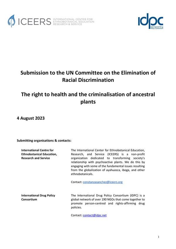 El derecho a la salud y la criminalización de las plantas ancestrales – Contribución al Comité CERD