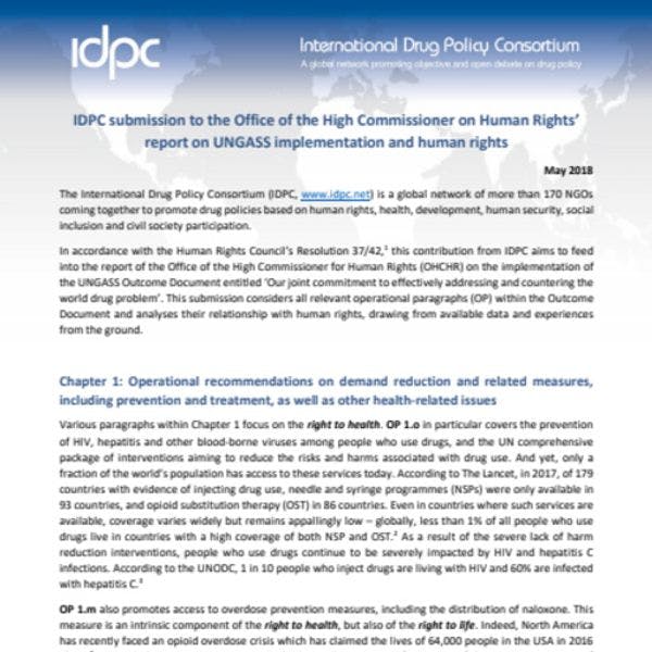 IDPC submission to the Office of the High Commissioner on Human Rights’ report on UNGASS implementation and human rights