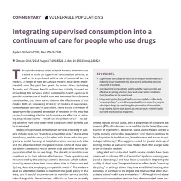Integrating supervised consumption into a continuum of care for people who use drugs