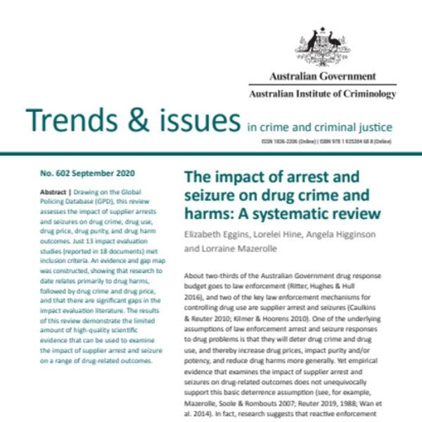 L'impact des arrestations et des saisies sur la criminalité et les dommages liés aux drogues : revue systématique