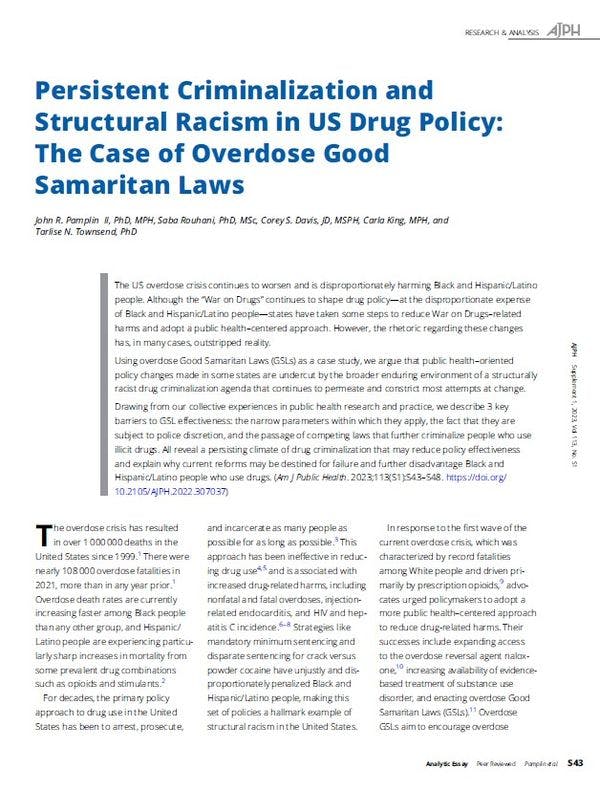 Persistent criminalization and structural racism in US drug policy: The case of overdose 'Good Samaritan Laws'