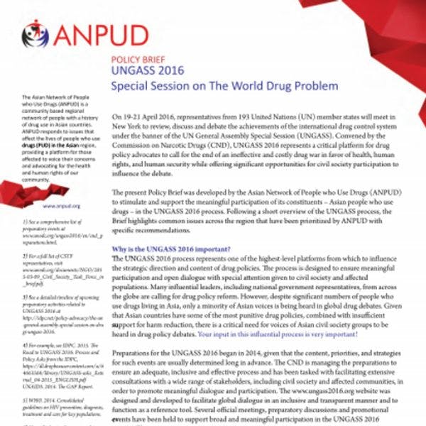Documento informativo de la red ANPUD sobre la UNGASS de 2016