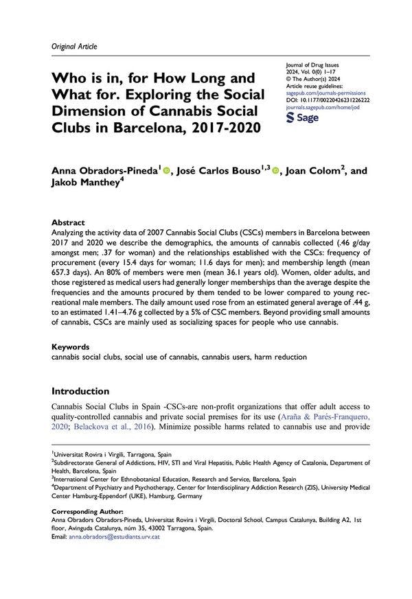 Who is in, for how long and what for. Exploring the social dimension of cannabis social clubs in Barcelona, 2017-2020