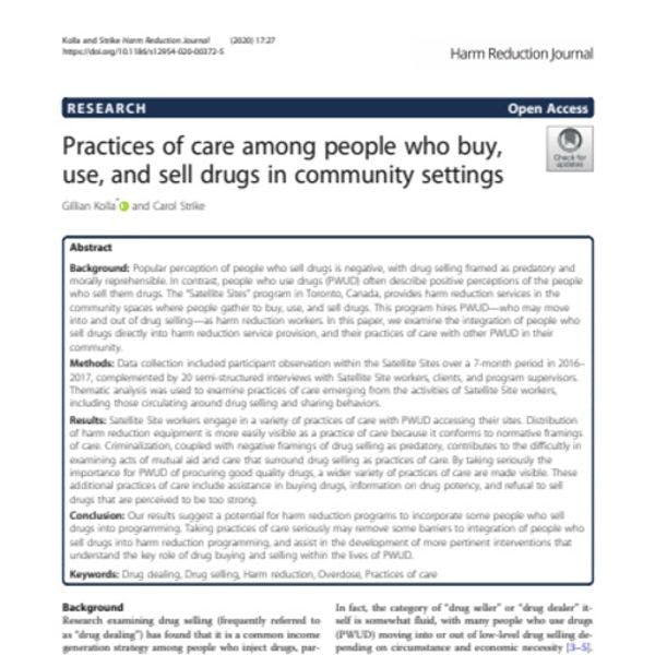 Practices of care among people who buy, use and sell drugs in community settings
