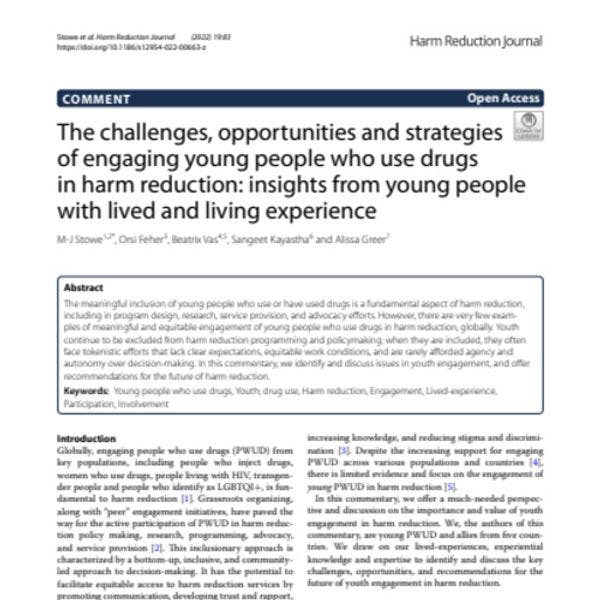 The challenges, opportunities and strategies of engaging young people who use drugs in harm reduction: Insights from young people with lived and living experience