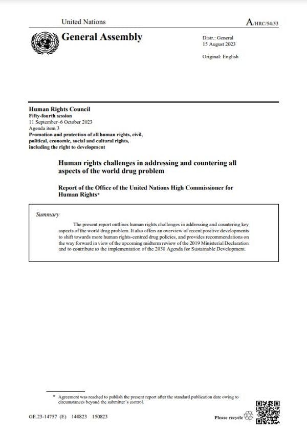 Human rights challenges in addressing and countering all aspects of the world drug problem - Report of the OHCHR