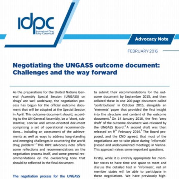 Negotiating the UNGASS outcome document:  Challenges and the way forward