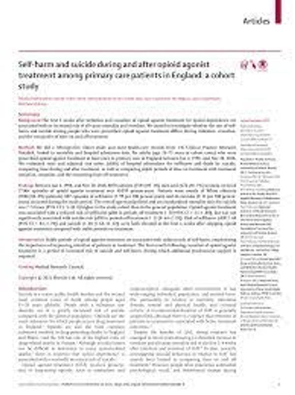 Self-harm and suicide during and after opioid agonist treatment among primary care patients in England: a cohort study