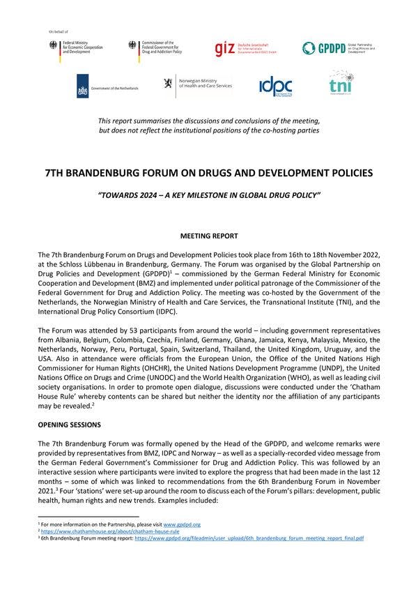 7th Brandenburg Forum on Drugs and Development Policies report