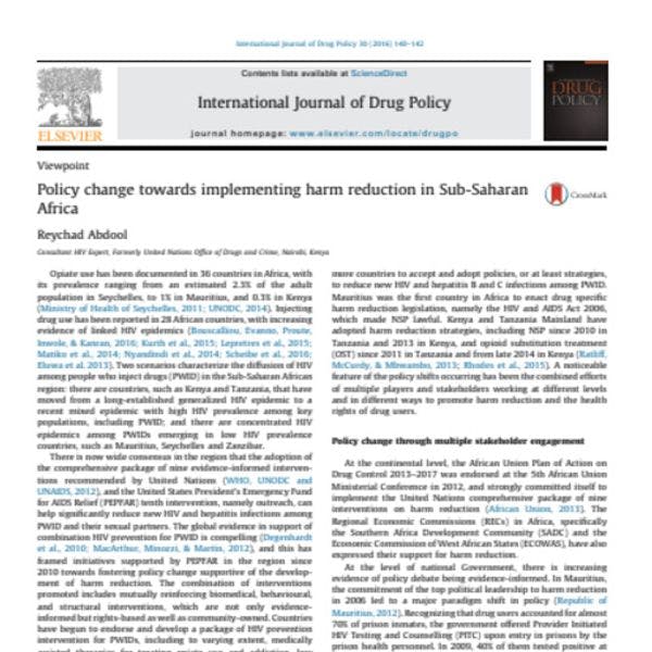 Policy change towards implementing harm reduction in Sub-Saharan Africa