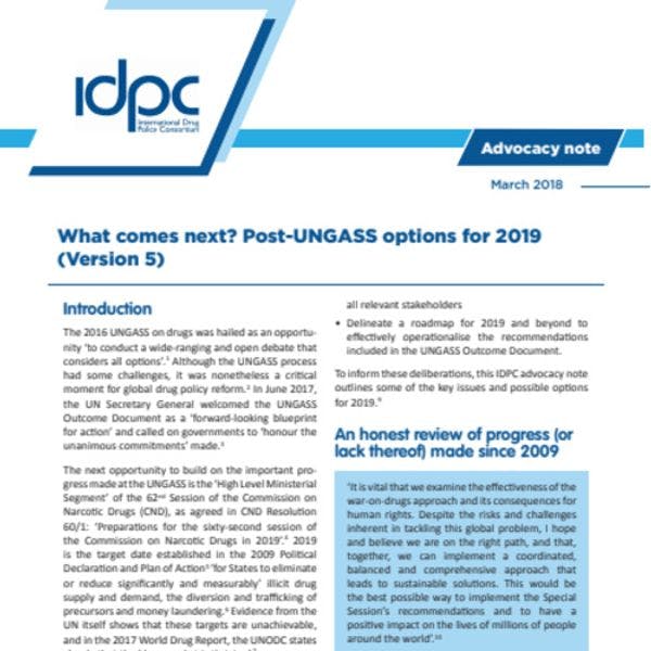 Quelle est la suite ? Options pour l’après UNGASS vers 2019 (Version 5)