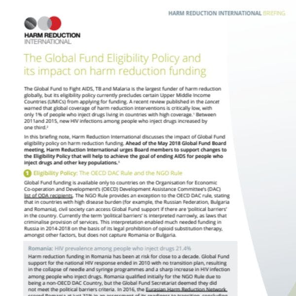 Harm Reduction International calls for changes to Global Fund policy