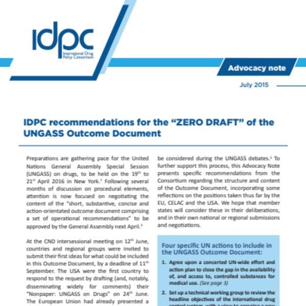 Recommandations de l’IDPC pour la « version zéro » du document final de l’UNGASS