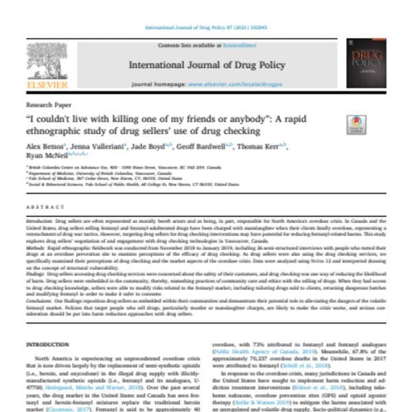 'I couldn't live with killing one of my friends or anybody': A rapid ethnographic study of drug sellers’ use of drug checking