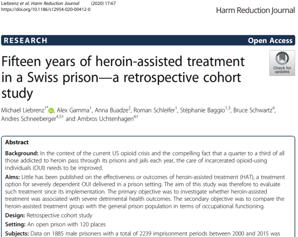 Quinze ans de traitement à l'héroïne dans une prison suisse : une étude de cohorte rétrospective