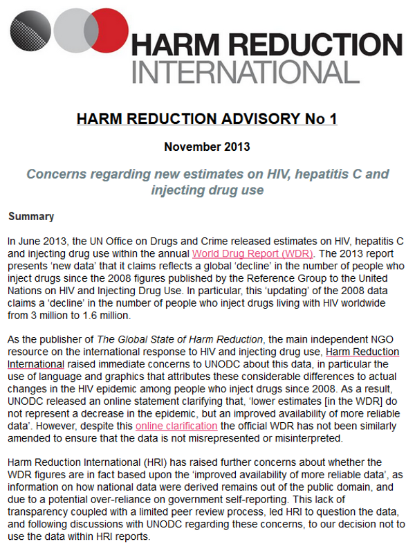 Preocupaciones con respecto a las nuevas estimaciones sobre el VIH, la hepatitis C y el uso de drogas inyectables