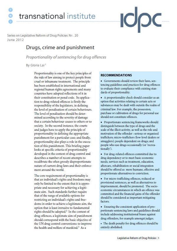 Drogues, crime et châtiment –  Le principe de proportionnalité dans la détermination des peines pour les délits liés aux drogues