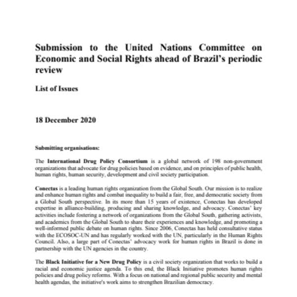 Presentación ante el Comité de Derechos Económicos, Sociales y Culturales, previa a la Revisión Periódica Universal correspondiente a Brasil