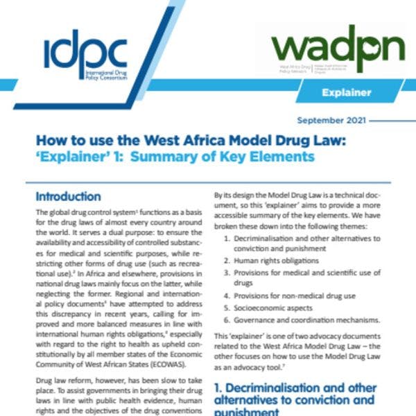 How to use the West Africa Model Drug Law: ‘Explainer’ 1: Summary of key elements