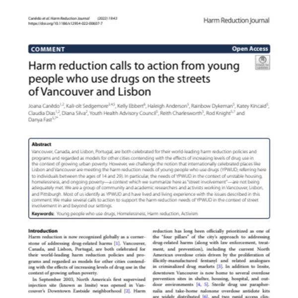 Harm reduction calls to action from young people who use drugs on the streets of Vancouver and Lisbon