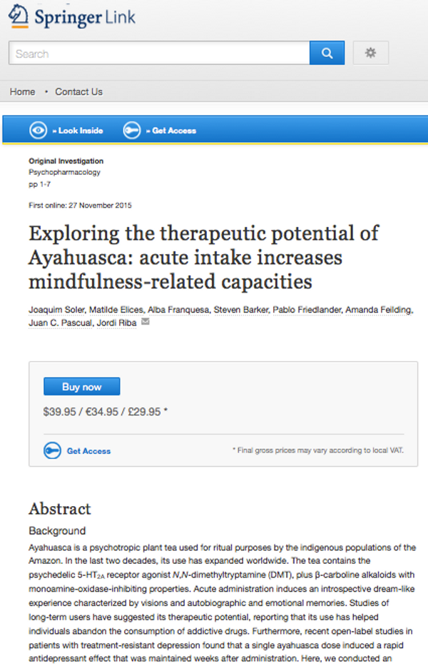 Exploring the therapeutic potential of Ayahuasca: acute intake increases mindfulness-related capacities