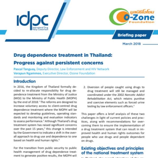 Drug dependence treatment in Thailand: Progress against persistent concerns