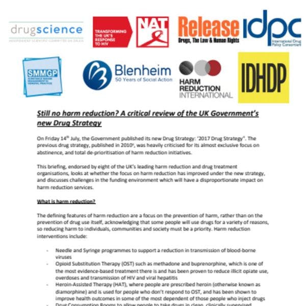 Still no harm reduction? A critical review of the UK government’s new drug strategy