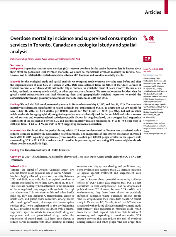 Overdose mortality incidence and supervised consumption services in Toronto, Canada: an ecological study and spatial analysis
