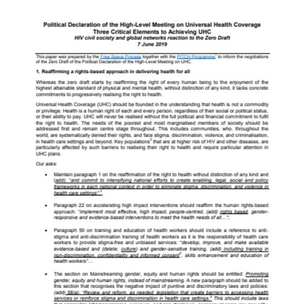 Political declaration of the high-level meeting on Universal Health Coverage - Three critical elements to achieving UHC