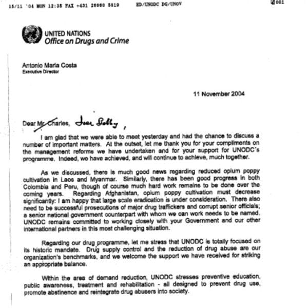 "Dear Bobby" UNODC letter on harm reduction