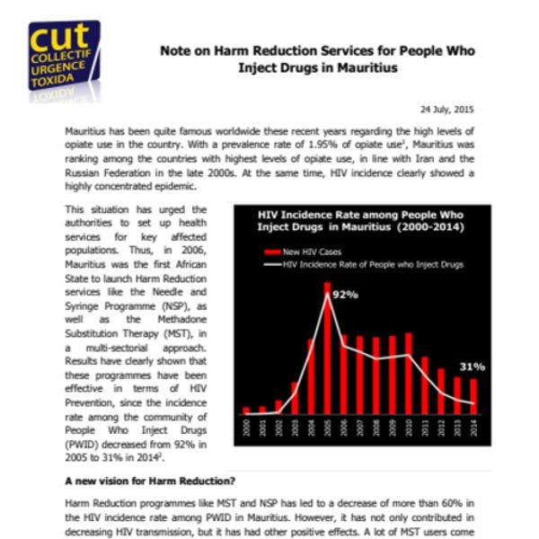 Documento de situación de CUT sobre programas de reducción de daños en Mauricio