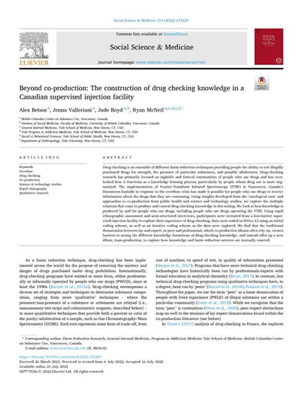 Beyond co-production: The construction of drug checking knowledge in a Canadian supervised injection facility
