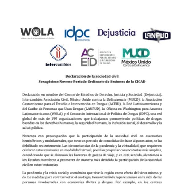 Civil society statement to the 69th session of CICAD: Drug policy reform must be back on the agenda