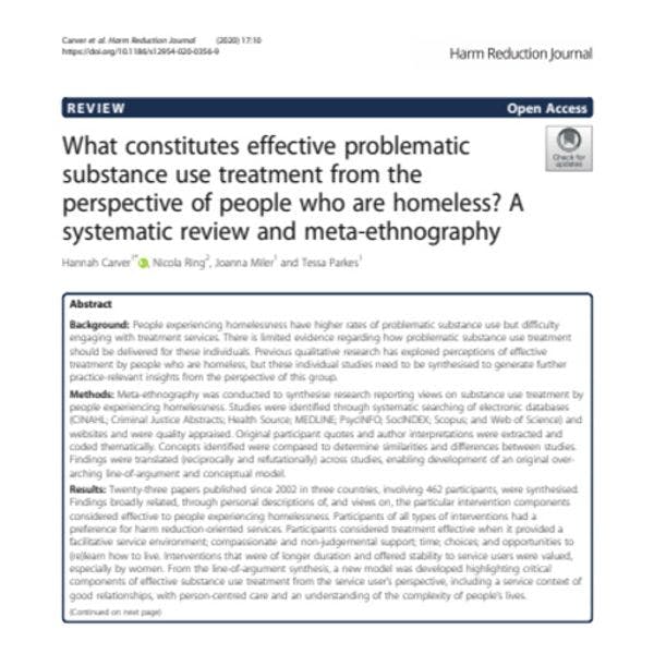 What constitutes effective problematic substance use treatment from the perspective of people who are homeless? A systematic review and meta-ethnography
