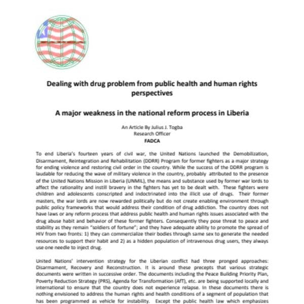 Dealing with drug problem from public health and human rights perspectives in Liberia