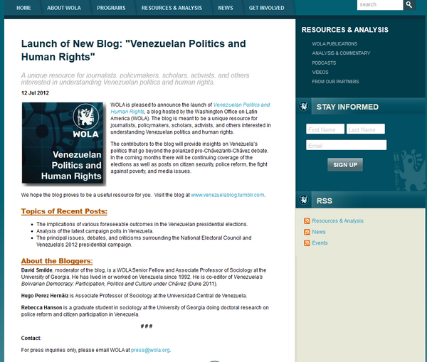 Presentación del blog ‘Políticas y derechos humanos en Venezuela: análisis independientes y realistas’
